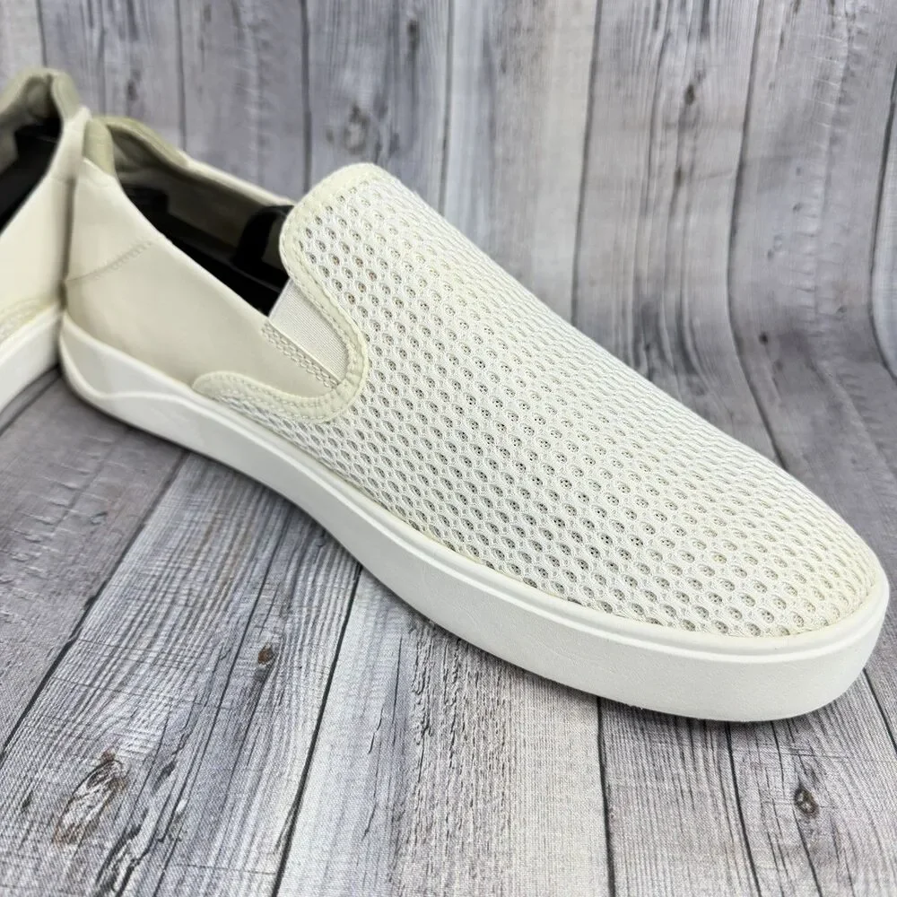 OluKai Lae'ahi Breathable Slip-On Sneakers Shoes Men's Sz 9 BONE White $120